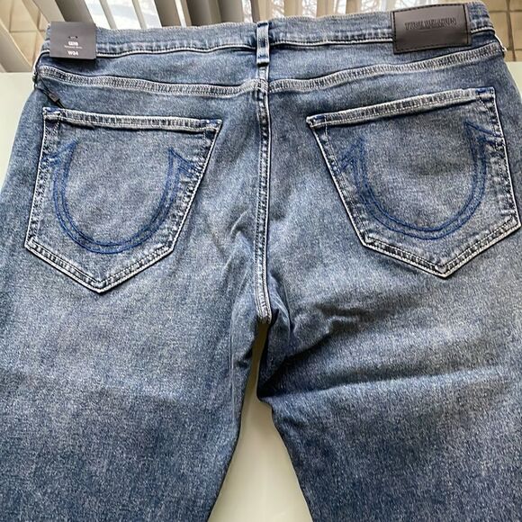 True Religion NWT jeans 34 GINO relaxed slim dark blue wash faded distressed - Picture 4 of 16